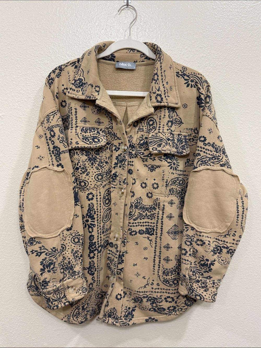 Blue B Collection Bandana-Print Utility Shirt Jacket Tan Size Medium
